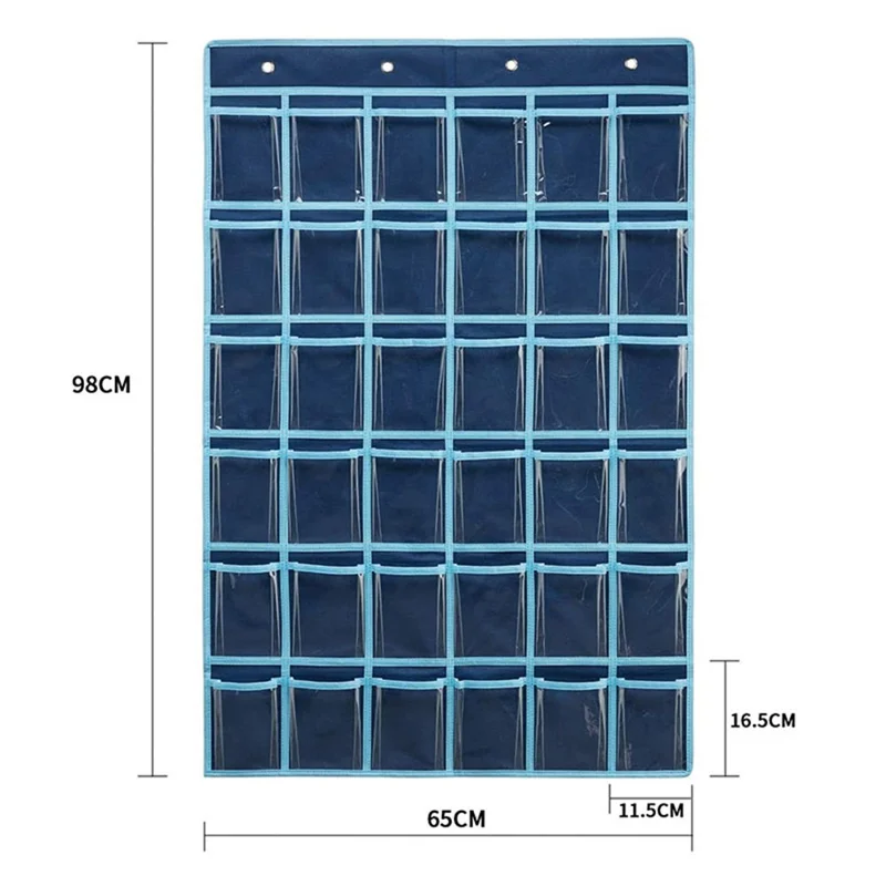 36 Pockets Clear Hanging Pouch Mobile Phone Storage Bag Classroom Calendar Pocket Chart Calculator Holder - Grey