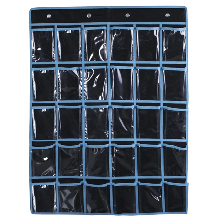 30 Pockets Mobile Phone Storage Bag Hanging Organizer Pouch Classroom Calendar Pocket Chart Calculator Holder - Black
