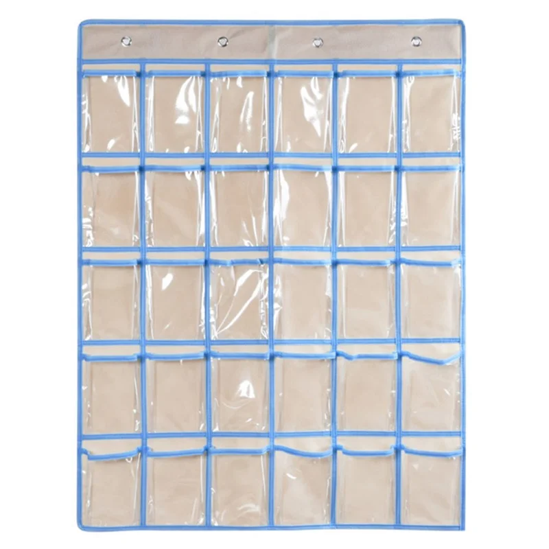 30 Pockets Mobile Phone Storage Bag Hanging Organizer Pouch Classroom Calendar Pocket Chart Calculator Holder - Beige