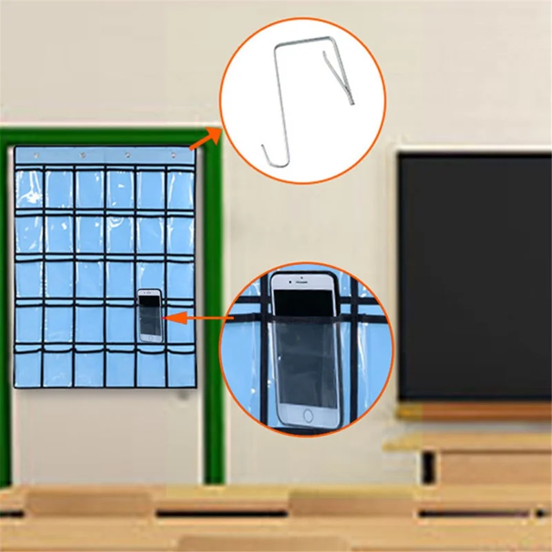 30 Pockets Mobile Phone Storage Bag Hanging Organizer Pouch Classroom Calendar Pocket Chart Calculator Holder - Beige