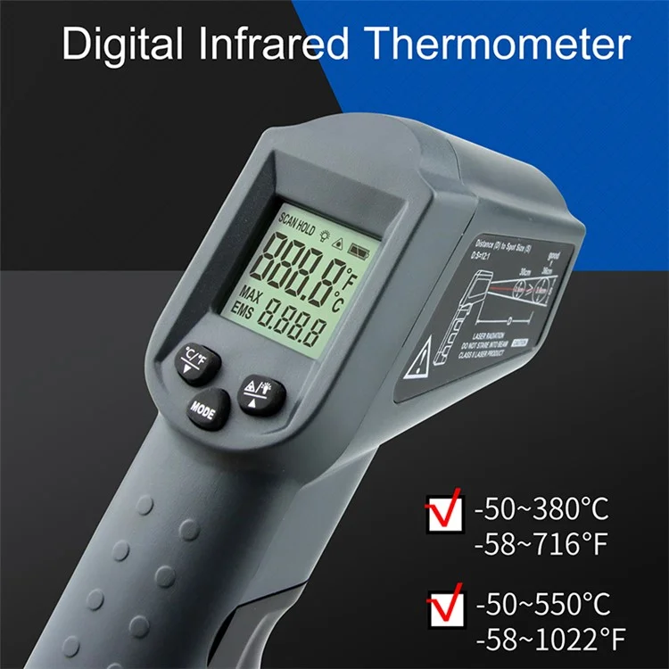 KAEMEASU KM-550AH Kontaktloser Temperaturmesskasten Industrieller Infrarot-Thermometer 
