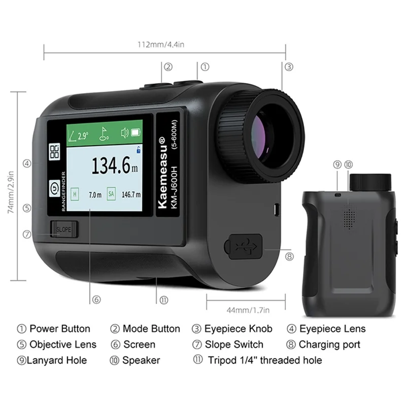 KAEMEASU KM-J1500H 5-1500m Voice Broadcast Golf Rangefinder Laser Golfing Range Finder Measuring Tool - White