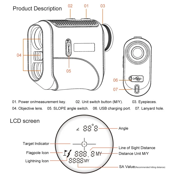 KAEMEASU KM-F600H Golfing Range Finder 5-600m 6.5X Magnification Laser Golf Rangefinder Built-in 450mAh Battery