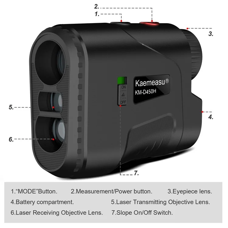 KAEMEASU KM-D450H 5-450m Laser Golfing Range Finder Built-in Battery Golf Rangefinder - Black