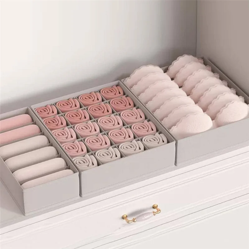 3Pcs / Set Drawer-Style Household Organizer Box Morandi-Colored Bra Underwear Socks Storage Boxes without Lids - Grey