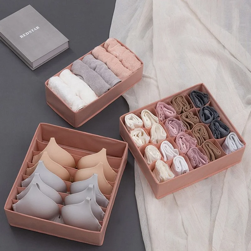 3Pcs / Set Drawer-Style Household Organizer Box Morandi-Colored Bra Underwear Socks Storage Boxes without Lids - Grey