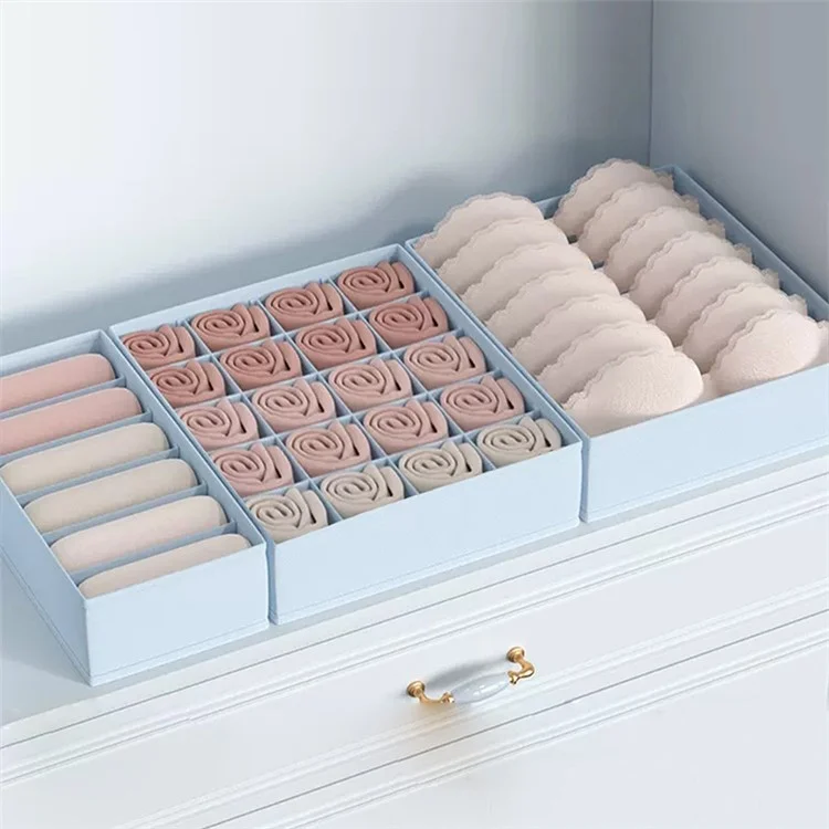 3er-Set Schubladenorganizer-Haushaltsbox Morandi-farbener BH, Unterwäsche, Socken-Aufbewahrungsboxen ohne Deckel - Baby Blau