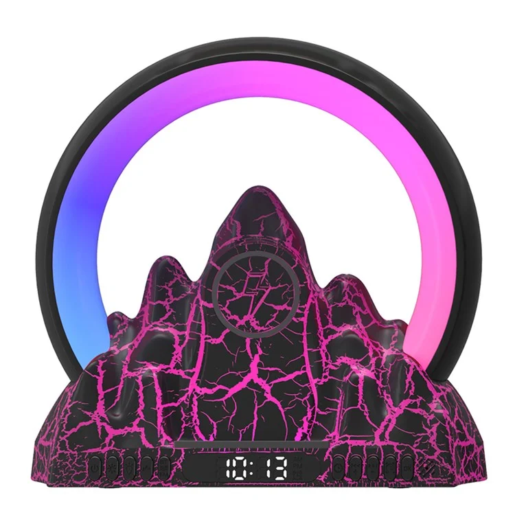 Tuya Smart Flame Mountain Shaped Ambient Light with 15W Wireless Charging, Bluetooth Speaker - Preto