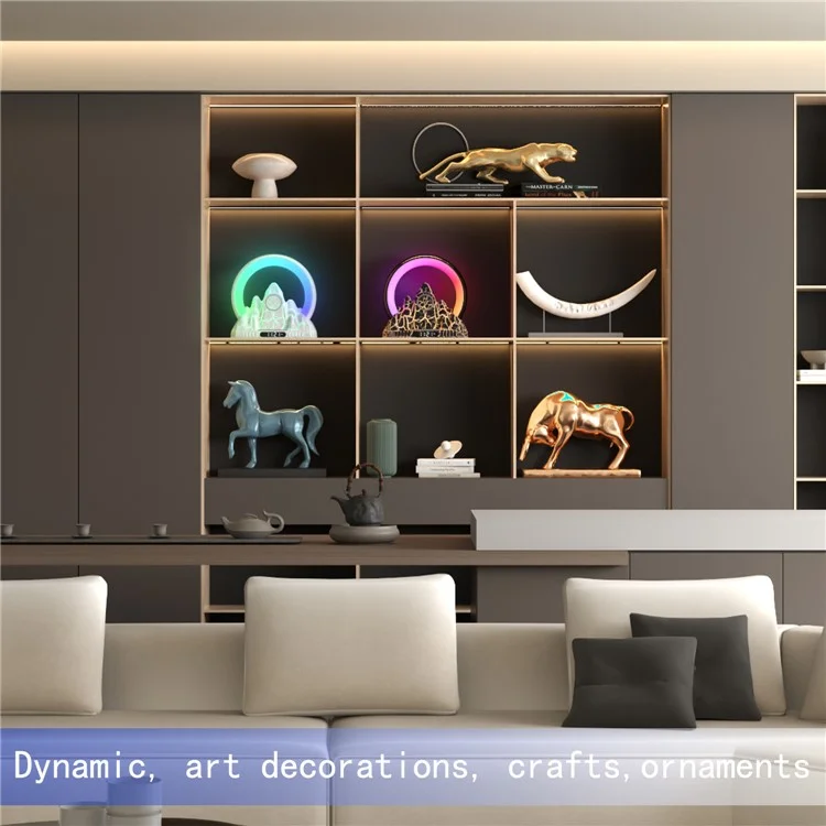 Tuya Smart Flame Mountain Shaped Ambient Light with 15W Wireless Charging, Bluetooth Speaker - Preto