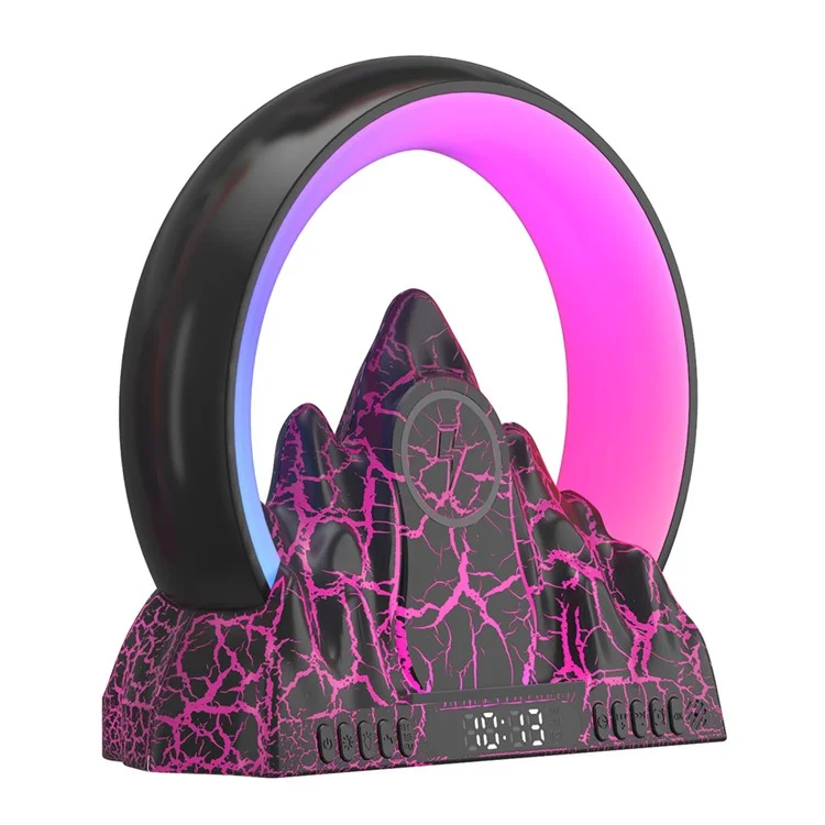 Tuya Smart Flame Mountain Shaped Ambient Light with 15W Wireless Charging, Bluetooth Speaker - Preto