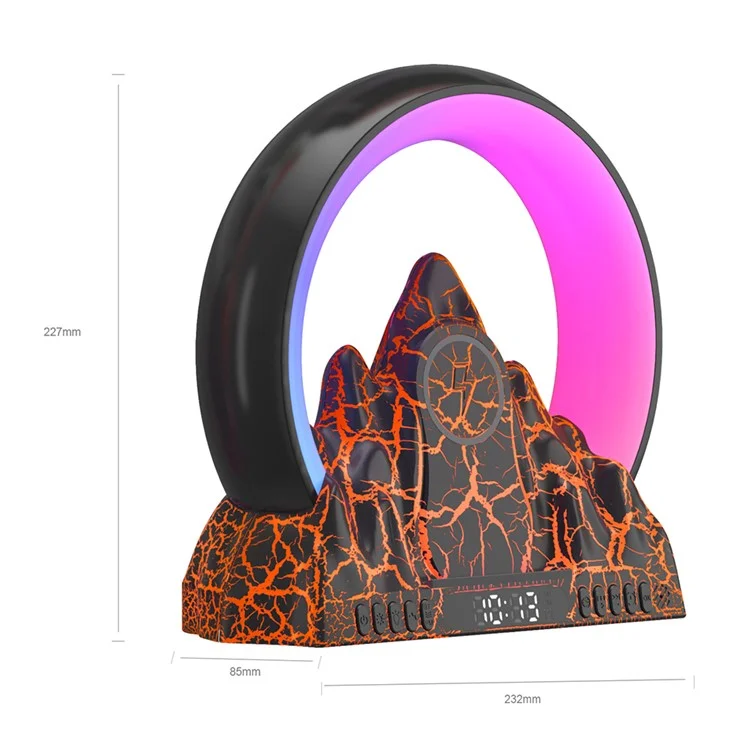 Tuya Smart Flame Mountain Shaped Ambient Light with 15W Wireless Charging, Bluetooth Speaker - Preto