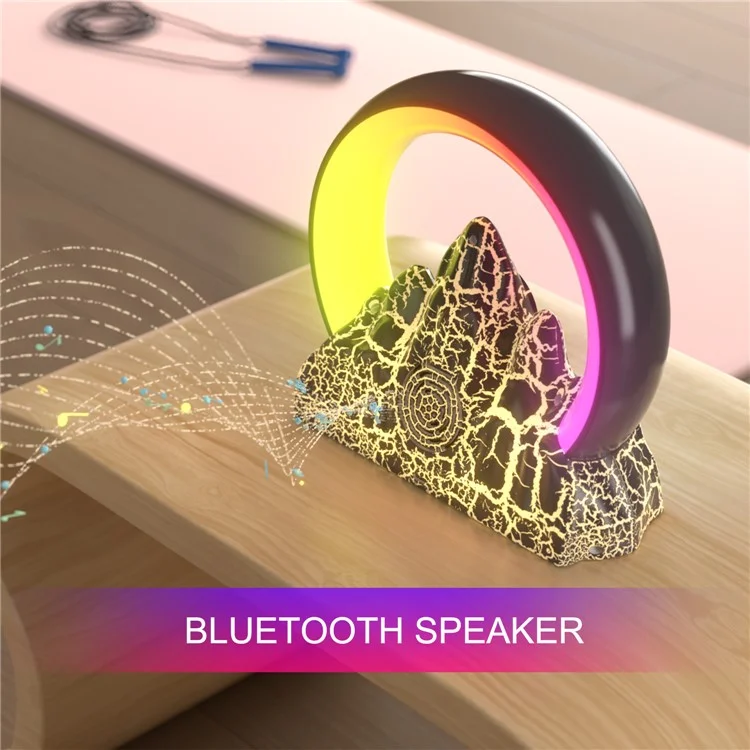 Tuya Smart Flame Mountain Shaped Ambient Light with 15W Wireless Charging, Bluetooth Speaker - Preto