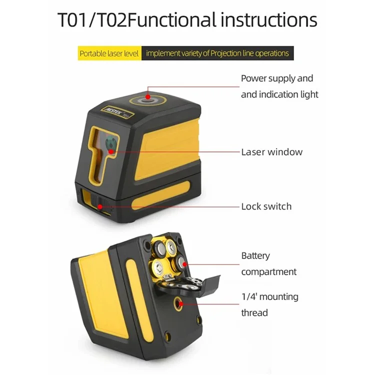 MESTEK T02 Green Laser Level Two Line Self-Leveling Horizontal And Vertical Laser Meter