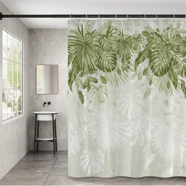 150x180cm Verdickter Duschvorhang mit Pflanzenmustern, Badezimmer-Polyesterduschvorhang - RD-02
