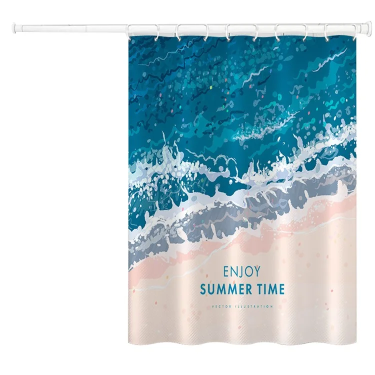 120x180cm Badezimmer-Duschvorhang Urlaubs-Strandstil-Muster Duschvorhangauskleidung mit Haken - HT008