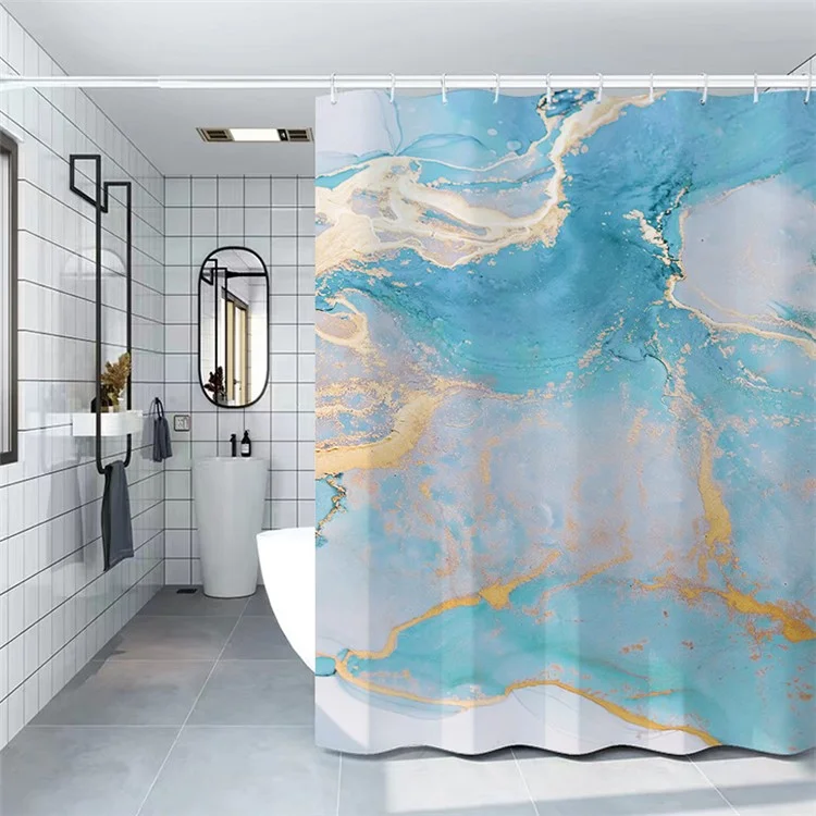 120x180cm Marble Bathroom Shower Curtain Waterproof Fabric Shower Liner with Hooks - LSDLS001