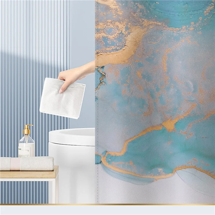 180x200cm Shower Curtain Set with Hooks 3D Marble Fabric Shower Liner Bottom Magnets - LSDLS003