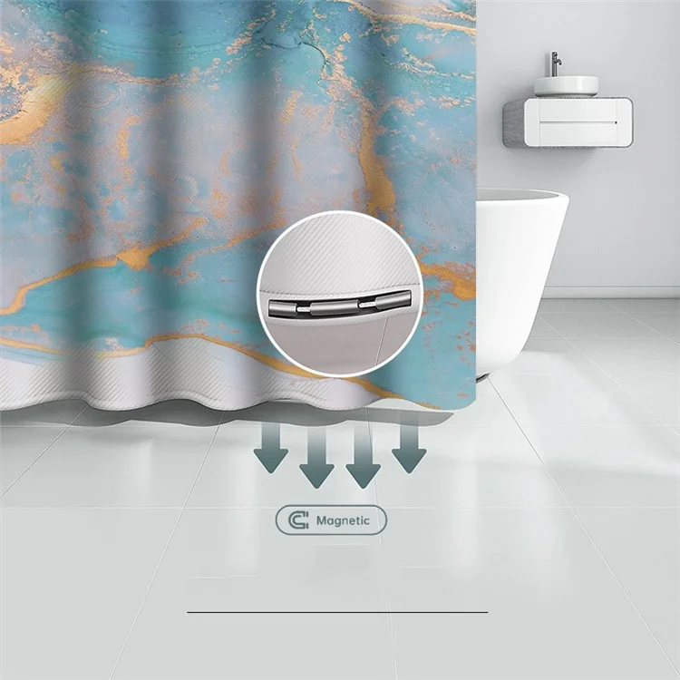 180x200cm Shower Curtain Set with Hooks 3D Marble Fabric Shower Liner Bottom Magnets - LSDLS003