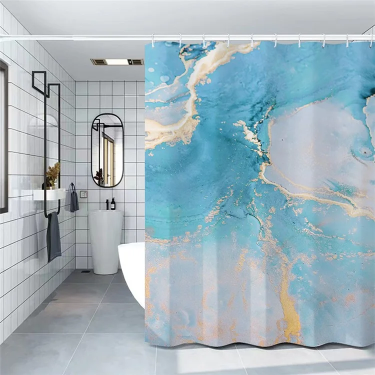 180x200cm Shower Curtain Set with Hooks 3D Marble Fabric Shower Liner Bottom Magnets - LSDLS003