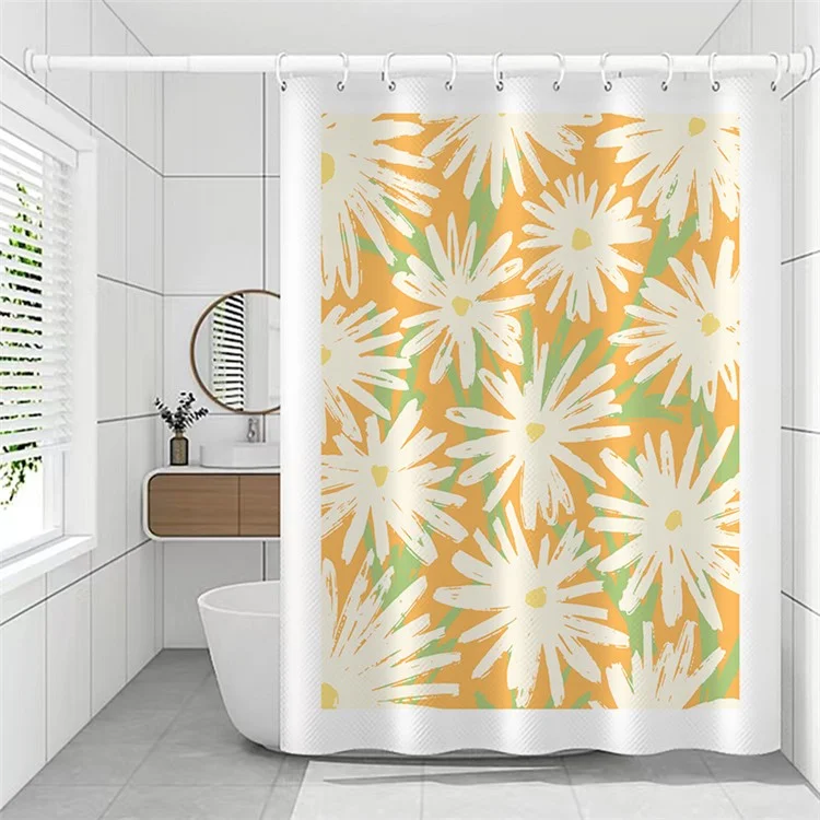 120x180cm Shower Curtain Plant Pattern Mildew-proof Polyester Fabric Curtain - BO007