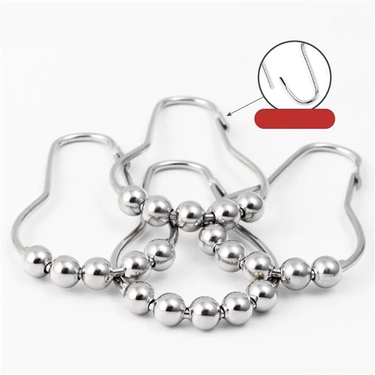 50Pcs 5-Beads Gourd Shaped Ring Stainless Steel Roller Ball Shower Curtain Hook - Silver