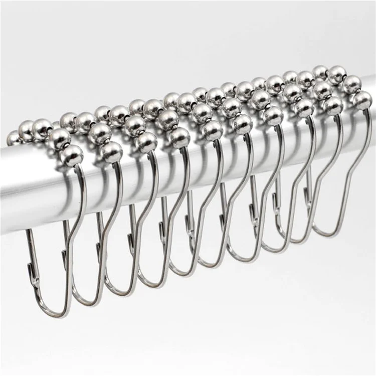 50Pcs 5-Beads Gourd Shaped Ring Stainless Steel Roller Ball Shower Curtain Hook - Silver