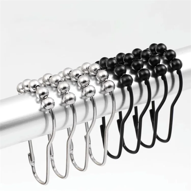 50Pcs 5-Beads Gourd Shaped Ring Stainless Steel Roller Ball Shower Curtain Hook - Silver