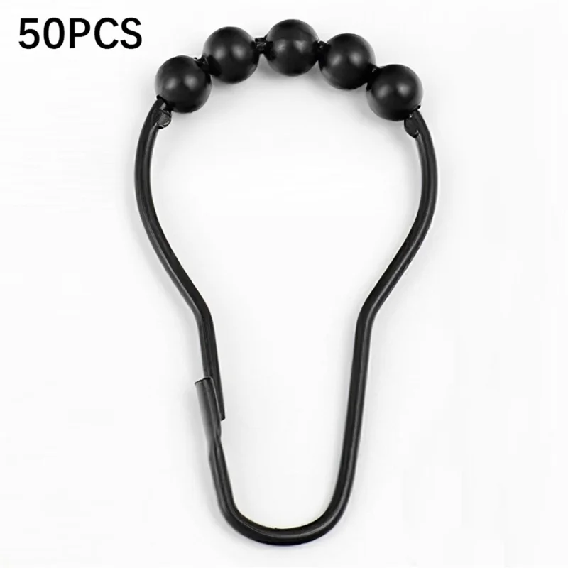50Pcs 5-Beads Gourd Shaped Ring Stainless Steel Roller Ball Shower Curtain Hook - Black