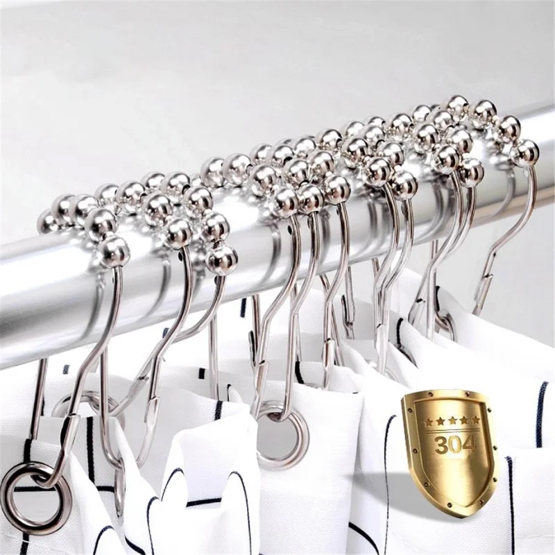 50Pcs 5-Beads Gourd Shaped Ring Stainless Steel Roller Ball Shower Curtain Hook - Black