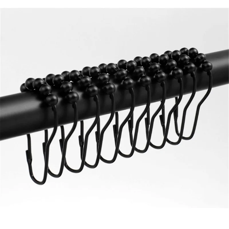 50Pcs 5-Beads Gourd Shaped Ring Stainless Steel Roller Ball Shower Curtain Hook - Black