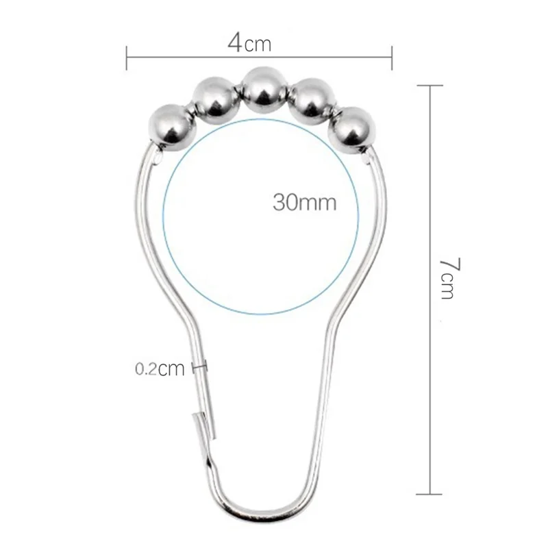 50Pcs 5-Beads Gourd Shaped Ring Stainless Steel Roller Ball Shower Curtain Hook - Black