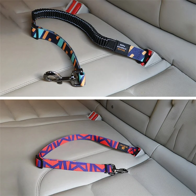 DODOPET 74-142cm Puppy Travel Car Safety Rope Colorful Print Dog Seat Belt - Rosso