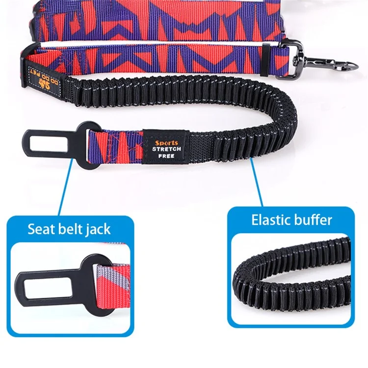 DODOPET 74-142cm Puppy Travel Car Safety Rope Colorful Print Dog Seat Belt - Rosso