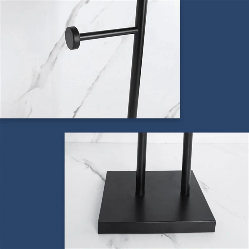 001-LDZJ01 Stainless Steel + Wood Dual Rod Bathroom Tissue Roll Holder Phone Storage Shelf
