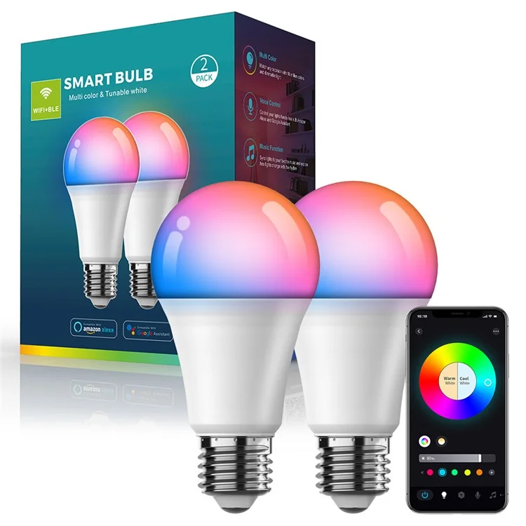 ZJ-BWBL1H-RGBWW-2P 2pcs Voice Bombas de LED de 220V Wifi Bluetooth 2.4G 10W Bombas de Lámpara Inteligente