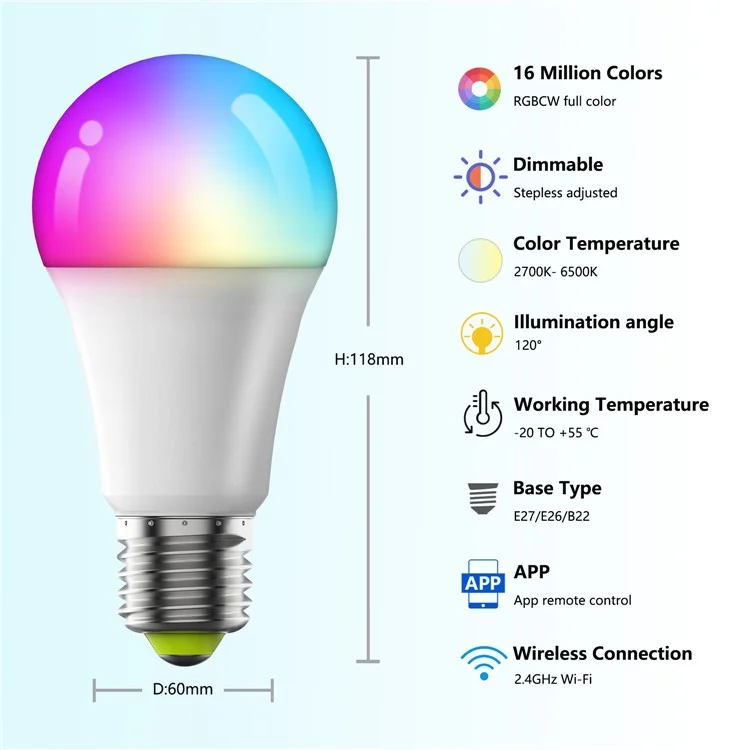 ZJ-BWBL1H-RGBWW-2P 2PCS Voz 220V Bulls LED Wifi Bluetooth 2.4G 10W Lâmpadas de Lâmpada Inteligente