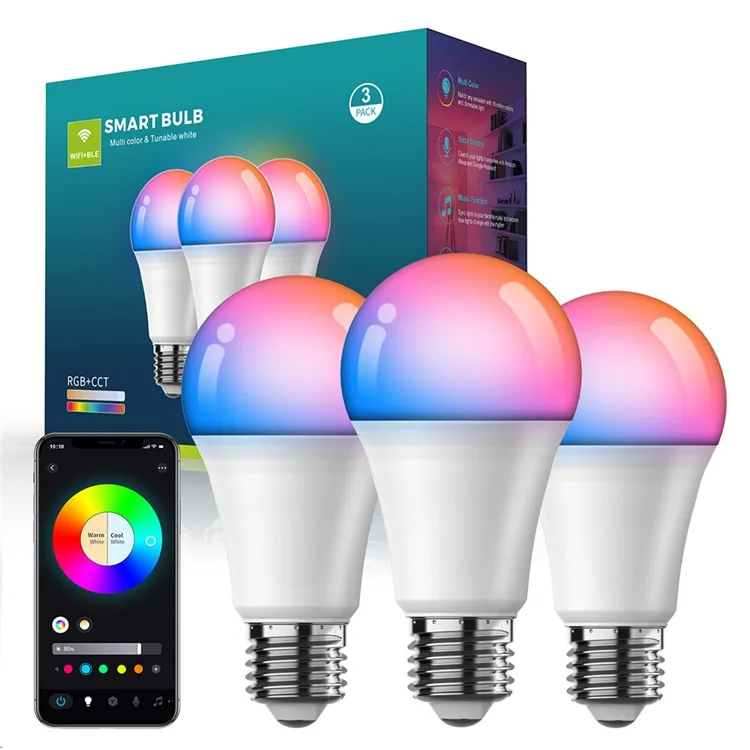 ZJ-BWBL1H-RGBWW-3P 3 ampoules LED intelligentes 10W Modes de scènes multiples Bluetooth Wifi 2,4G 
