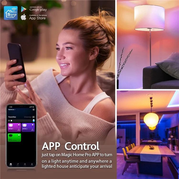 ZJ-BWBL1H-RGBWW-3P 3 ampoules LED intelligentes 10W Modes de scènes multiples Bluetooth Wifi 2,4G 