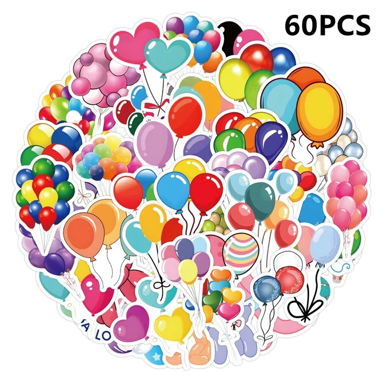 60pcs / Set Luftballons Muster PVC -aufkleber Dekorative Aufkleber Für Skateboard -gepäckkoffer