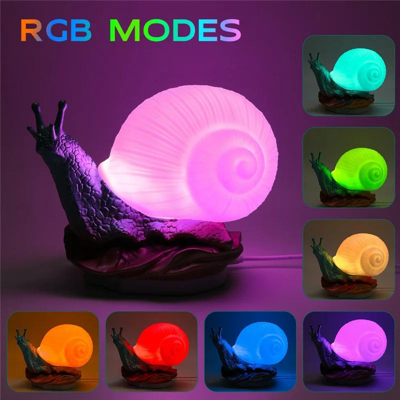 WN1089 RGB Color Changing Snail Night Light Lámpara de Lactancia Negra de Lactancia Materna