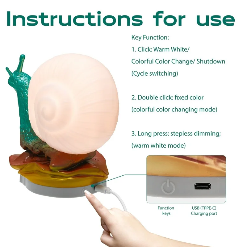 WN1089 RGB Color Changing Snail Night Light Dimmable Breastfeeding Bedside Lamp