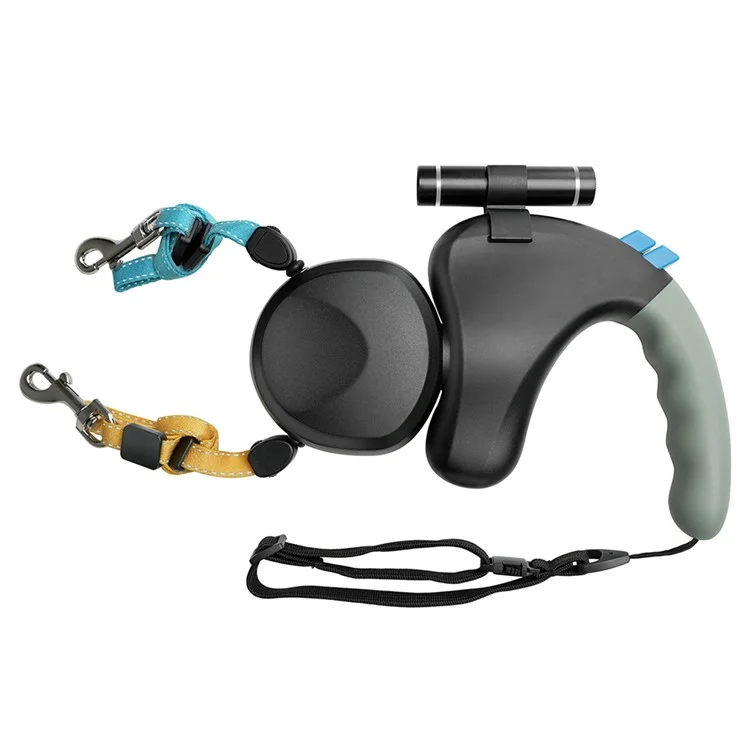 BENWIS HA-DWL-2 Trela Retrátil Dupla para Passeio de Cães com Luz LED - Preto 