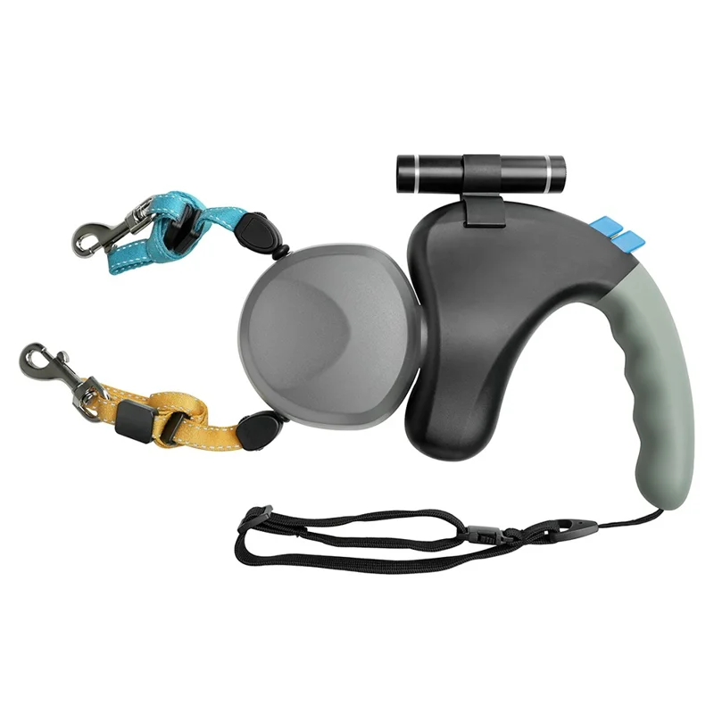 BENWIS HA-DWL-2 Dual Retractable Pet Leash Dog Walking Traction Rope with LED Flashlight - Grey