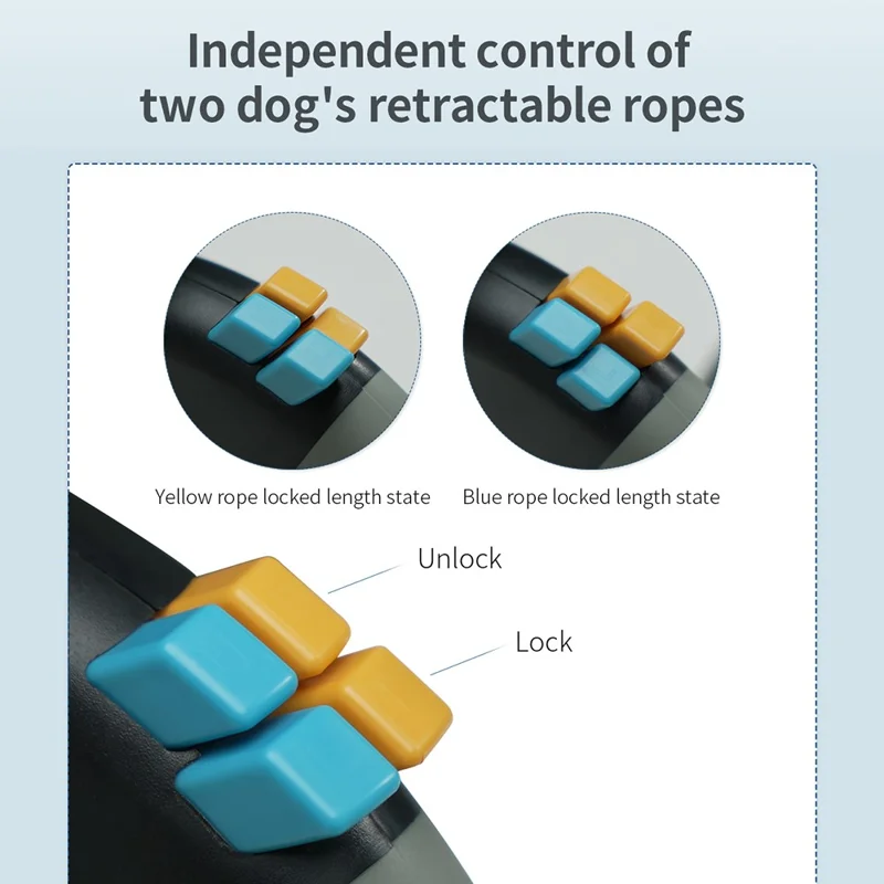 BENWIS HA-DWL-2 Dual Retractable Pet Leash Dog Walking Traction Rope with LED Flashlight - Grey