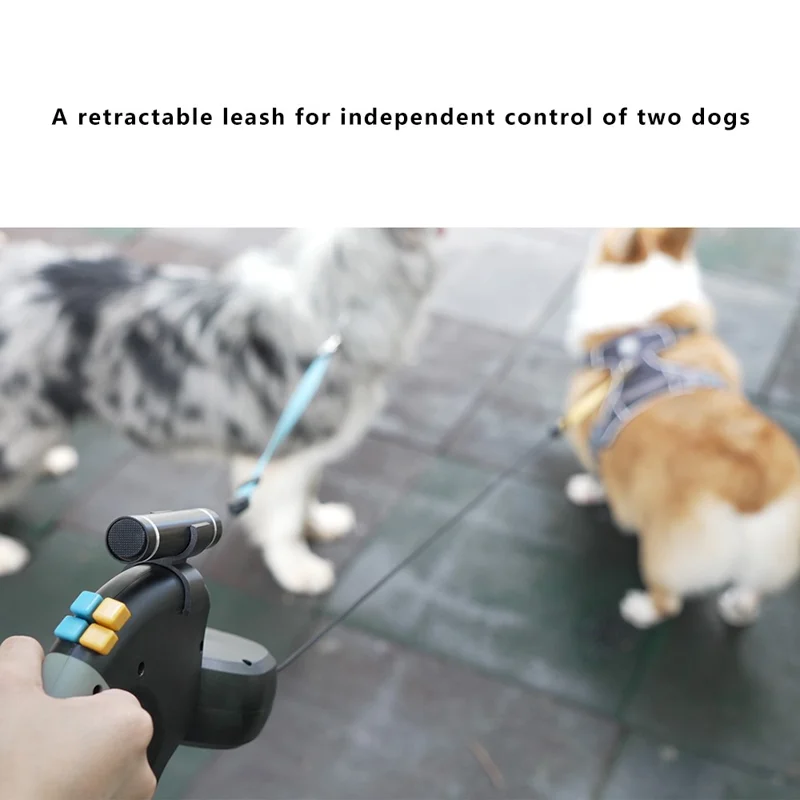 BENWIS HA-DWL-2 Dual Retractable Pet Leash Dog Walking Traction Rope with LED Flashlight - Grey