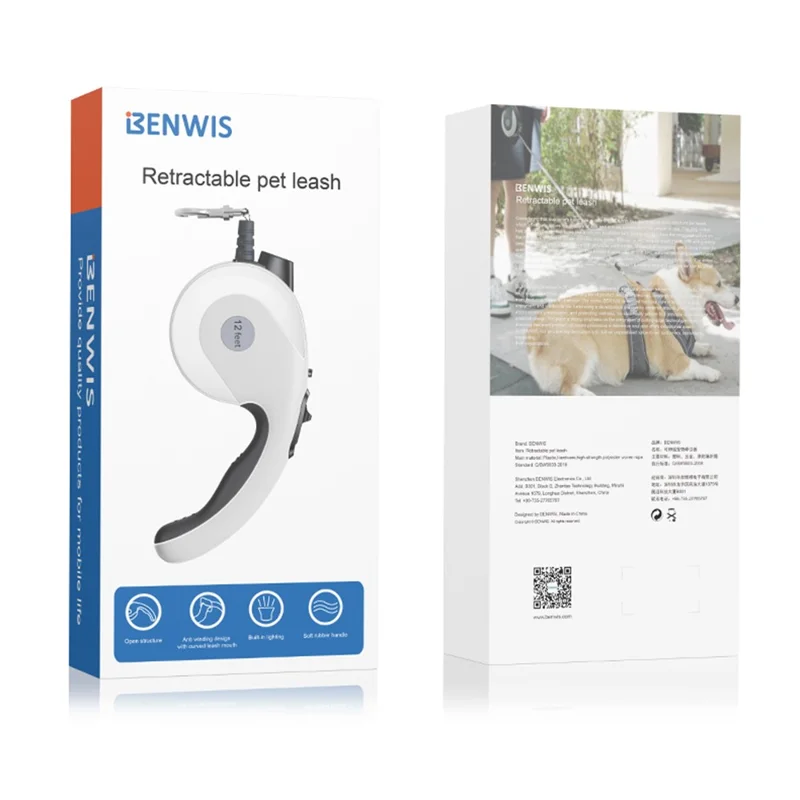 BENWIS HA-DWL-1 Retractable Pet Leash Dog Training Walking Traction Rope - White