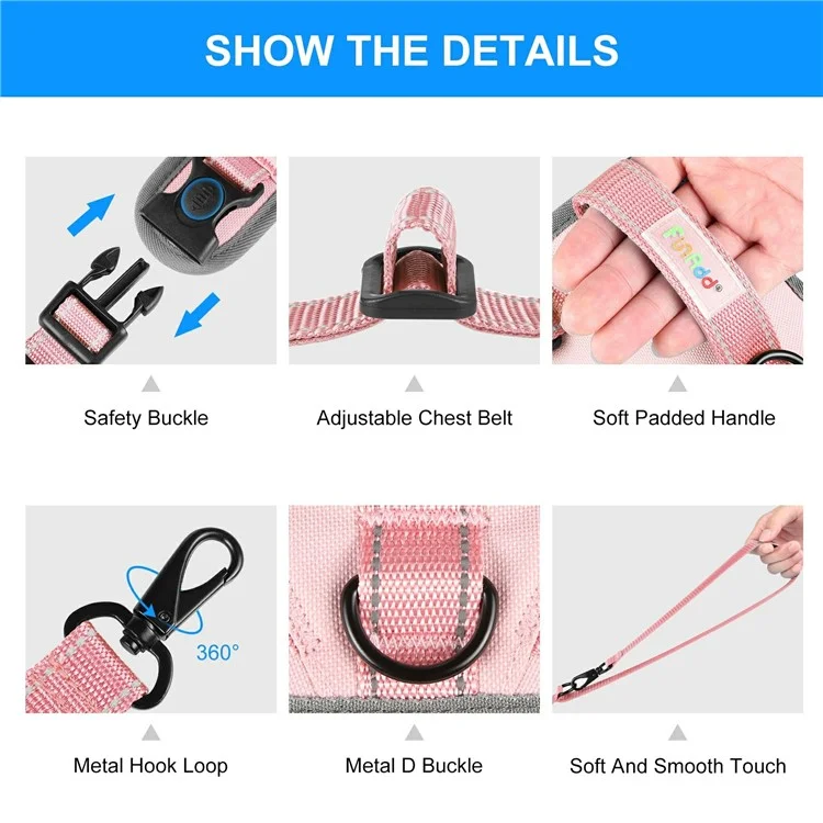 FUNADD FA3001 Dog Vest Leash Pet Traction Rope Dog Training Walking Lead Leash - Pink