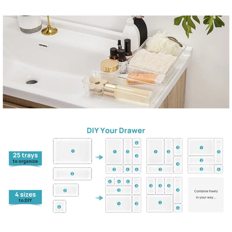25 Stück / Set Clear PS Speisekammer-Organizer Home Tool Storage Bins Multi-Use Körbe