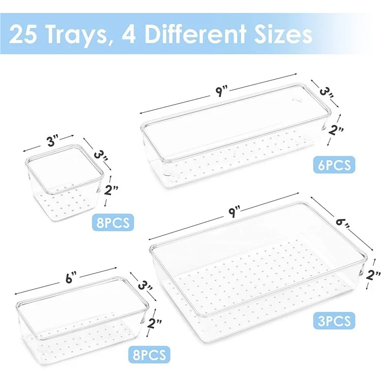 25 Stück / Set Clear PS Speisekammer-Organizer Home Tool Storage Bins Multi-Use Körbe