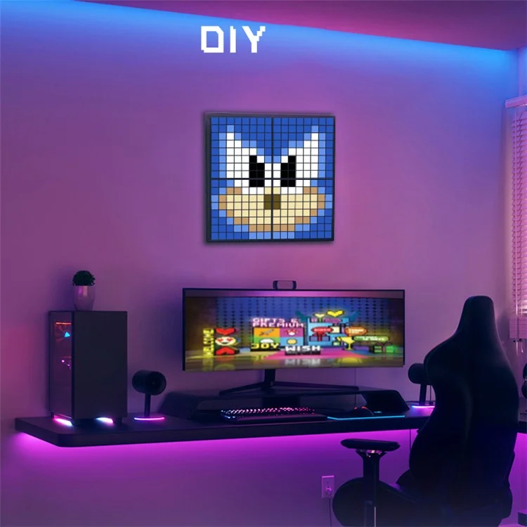 ID13 4Pcs DIY LED Pixel Art Display Screen Kit RGB Pixel Matrix Panel Room Decor - US Plug